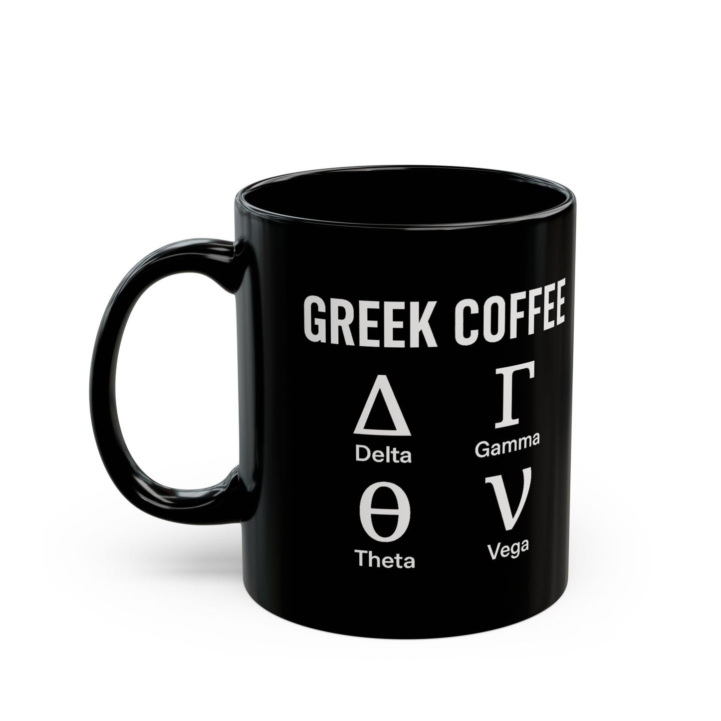 Greek Coffee Mug - Options Trading Mug for Stock Market Enthusiasts - Delta Gamma Theta Vega - Finance Gift for Traders & Investors