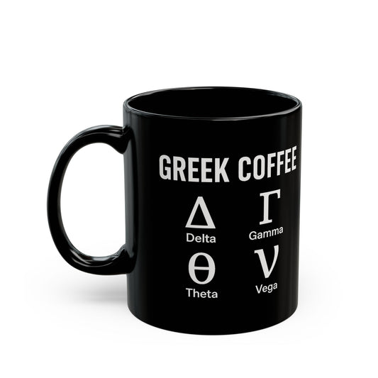 Greek Coffee Mug - Options Trading Mug for Stock Market Enthusiasts - Delta Gamma Theta Vega - Finance Gift for Traders & Investors