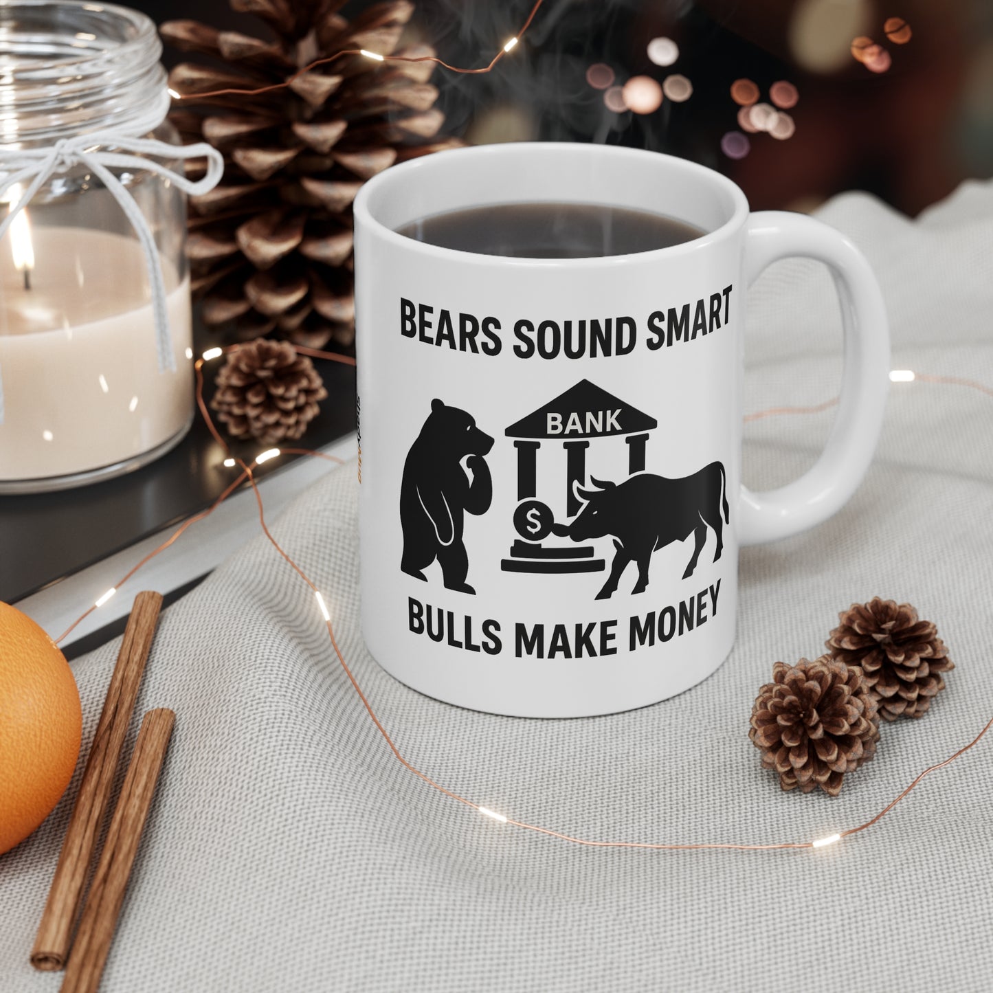 Bulls Make Money Coffee Mug - Funny Bear & Bull Wall Street Gift for Traders, Investors, and Finance Professionals